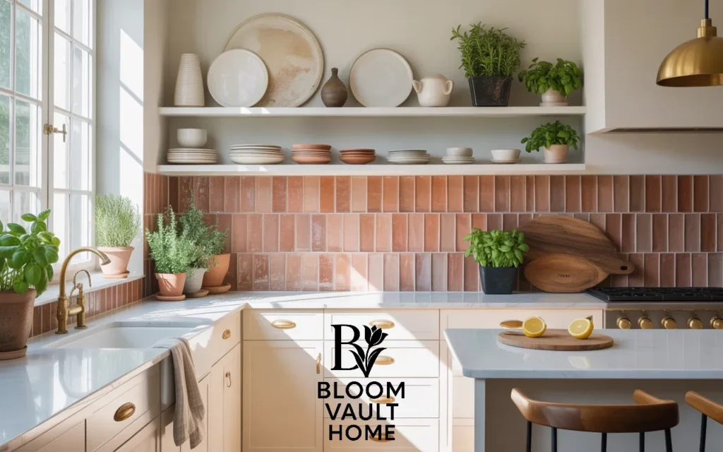 Glazed Terracotta Tiles with Brass Fixtures