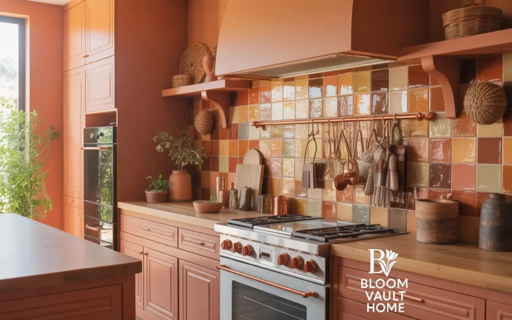 Glazed Terracotta Tiles with Copper Fixtures