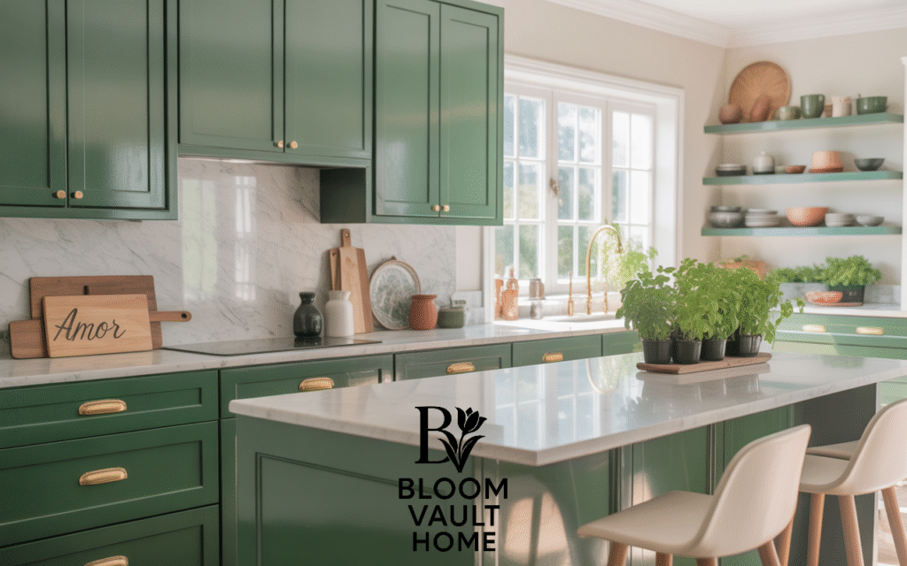 High-Gloss Hunter Green Cabinets