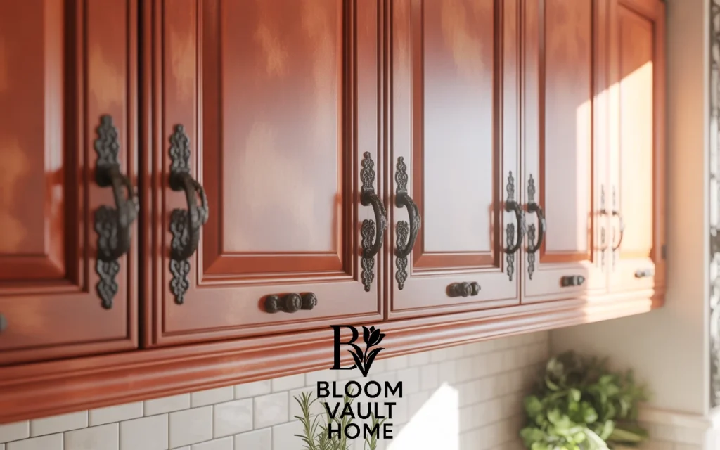 Mediterranean Terracotta Cabinets with Wrought Iron Hardware