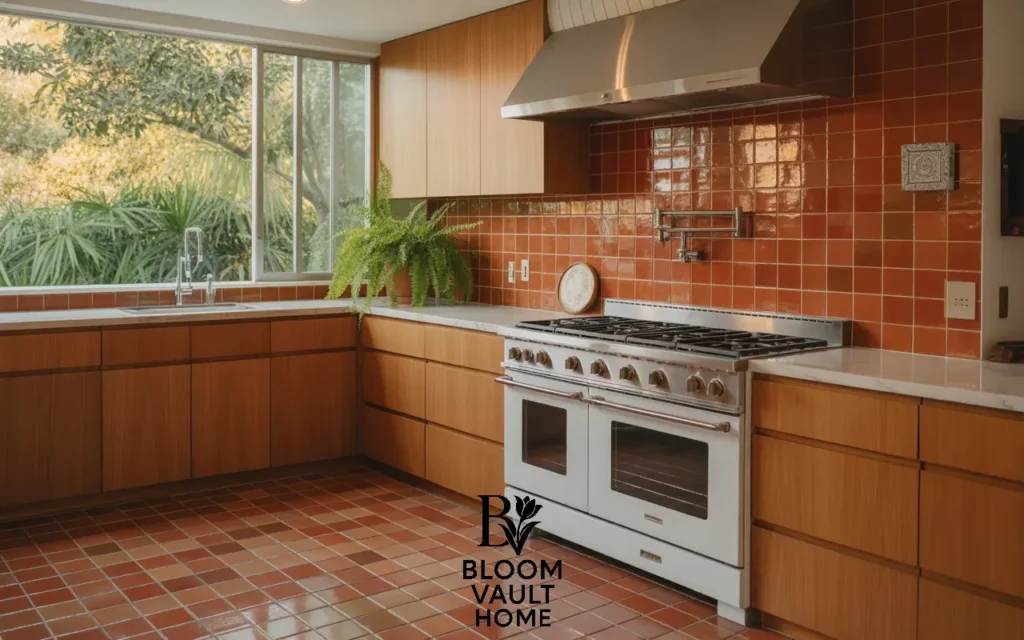 Midcentury Modern Terracotta Tile Kitchen