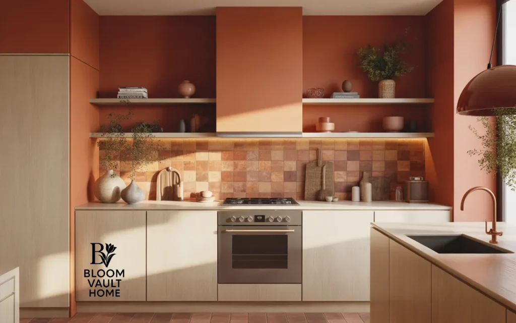 Minimalist Terracotta Walls and Light Wood