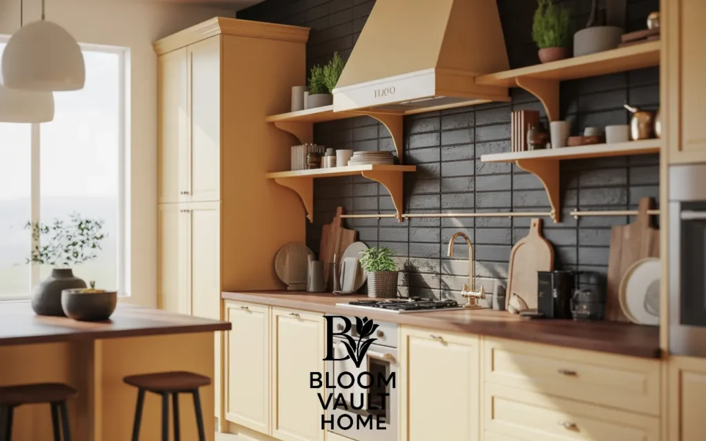 Terracotta Backsplash with Cream Cabinets