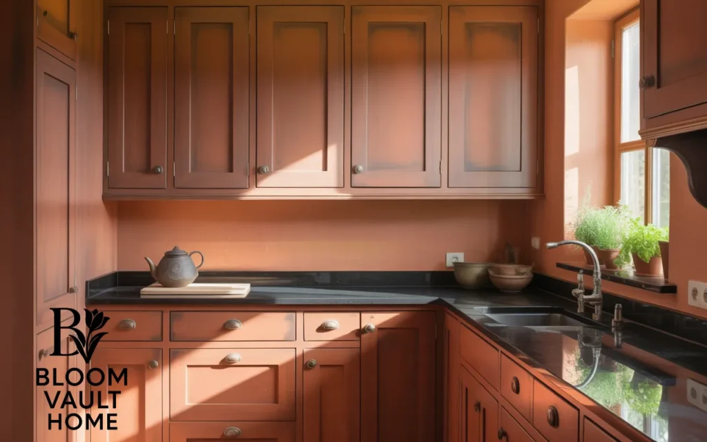 Terracotta Cabinets for Cozy Small Kitchens