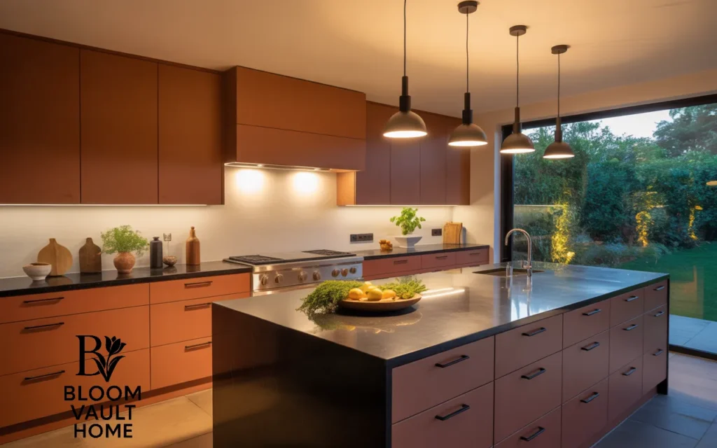Terracotta Cabinets with Bold Black Accents