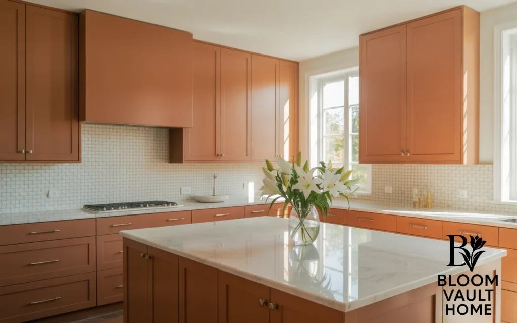 Terracotta Cabinets with Peel-and-Stick Backsplash