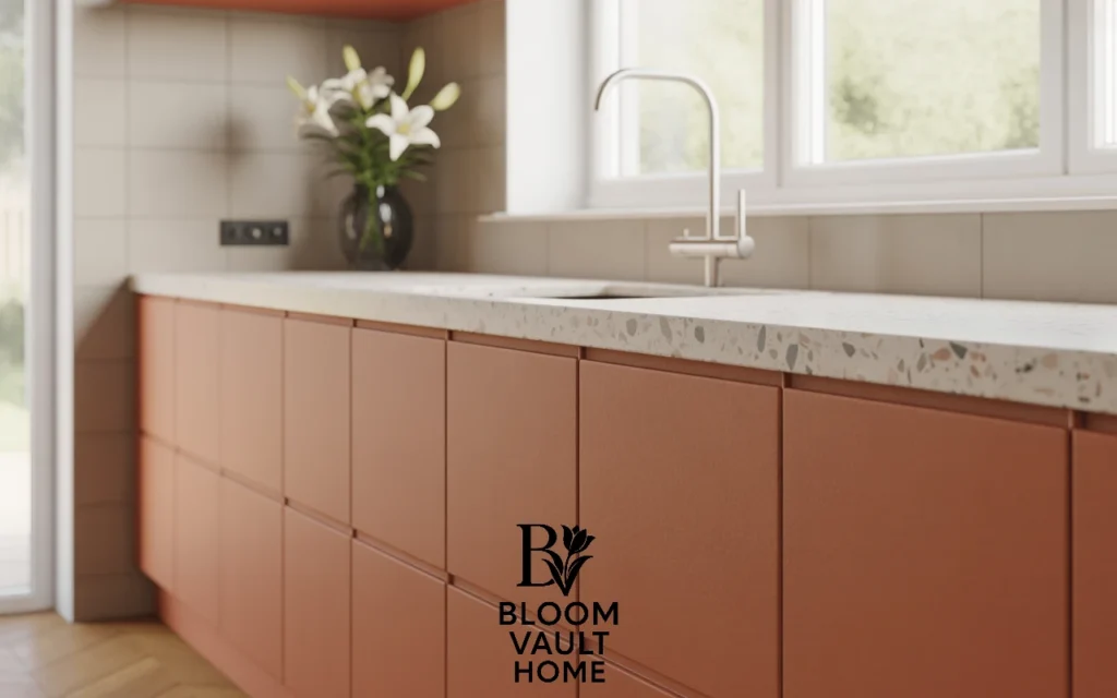 Terracotta Cabinets with Terrazzo Countertops
