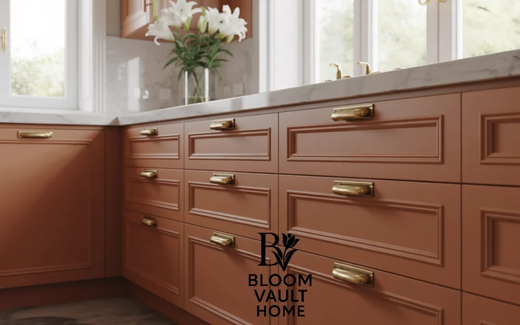 Terracotta Cabinets with Vintage Brass Hardware
