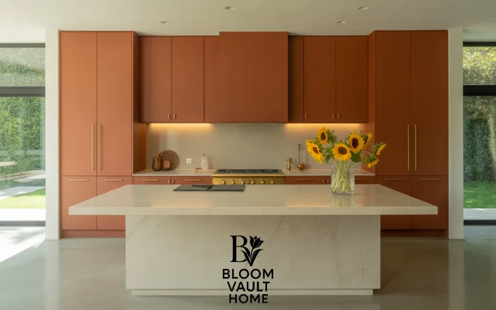 Terracotta Cabinets with a Floating Island