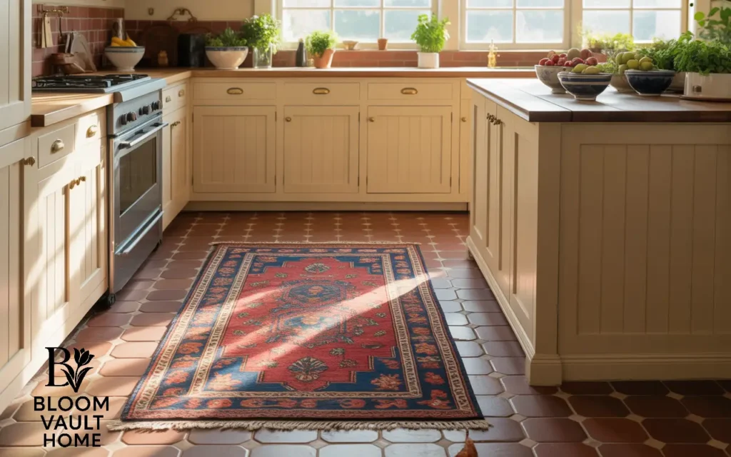 Terracotta Tiles with Patterned Rugs