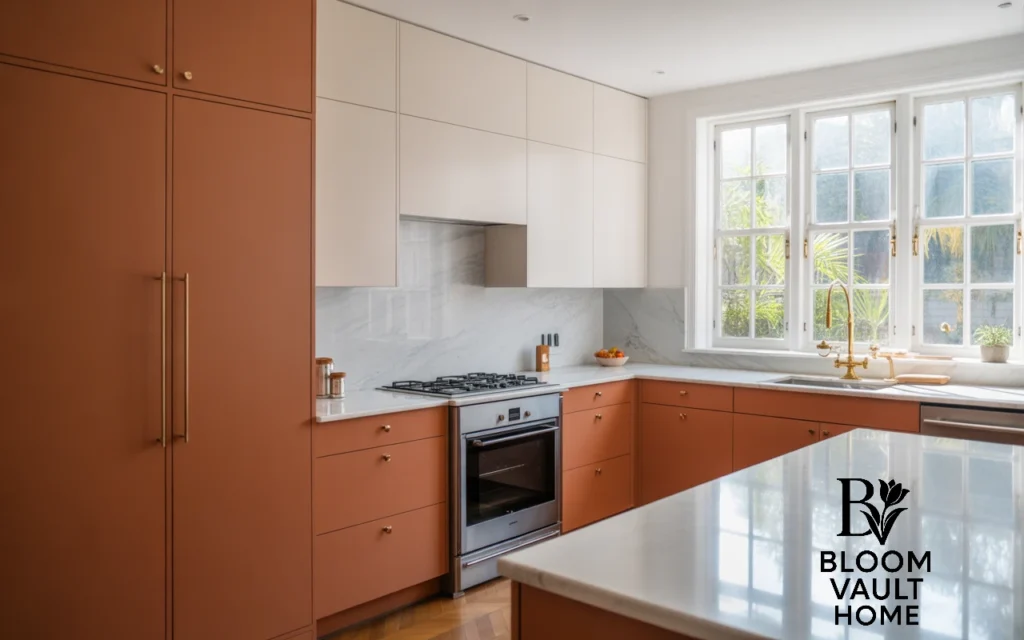 Terracotta and White Two-Tone Cabinets for a Bala…