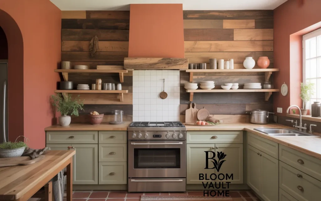 Terracotta with Wood Paneling for Rustic-Modern Fusion