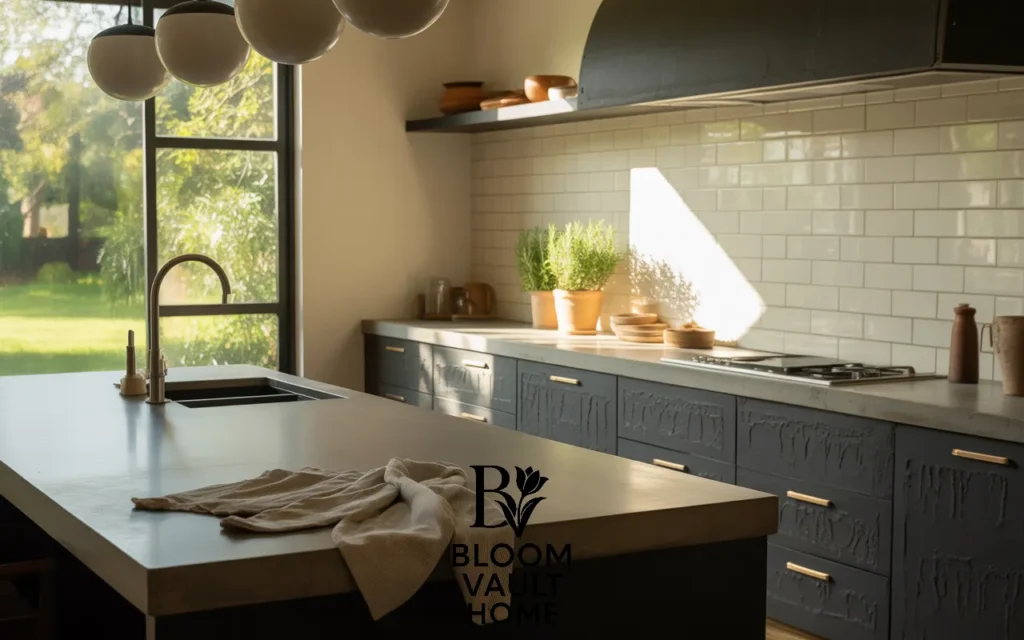 Textured Terracotta with Concrete Counters