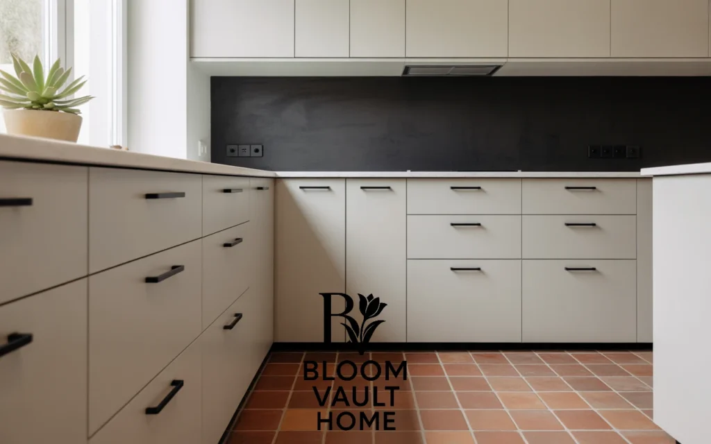 White Cabinets + Terracotta + Black Accents