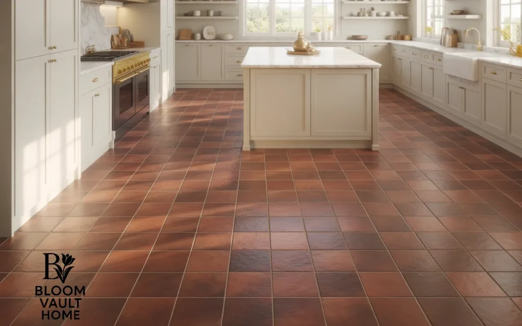 White Kitchen with Terracotta Flooring
