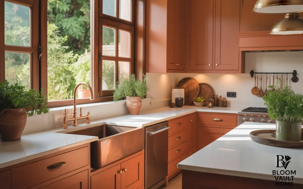 White Quartz with Terracotta Cabinets