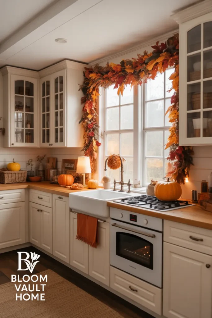 Add a Fall Garland to Cabinets or Windows