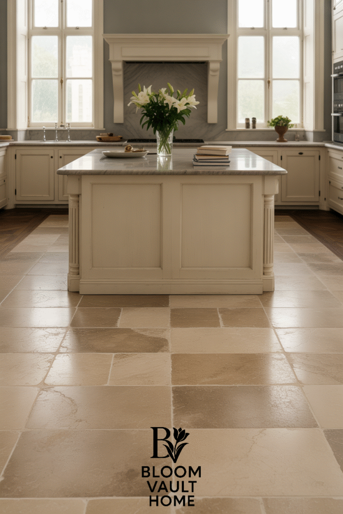 Classic Travertine Stone Kitchen Floor