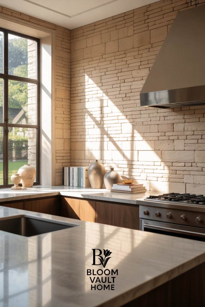 Classic Travertine Stone Wall Kitchen