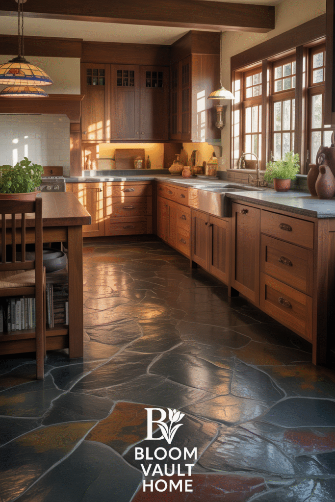 Craftsman Slate Stone Kitchen Floor