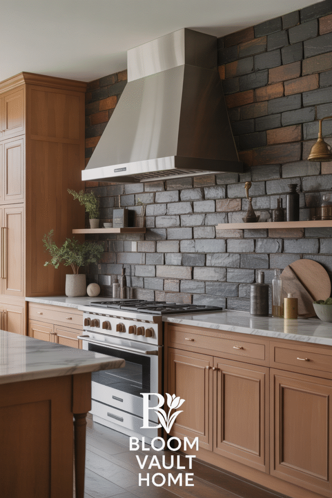 Craftsman Slate Stone Wall Kitchen