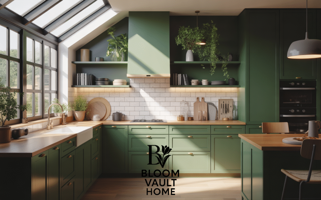  Dark Green Cabinets with Skylight