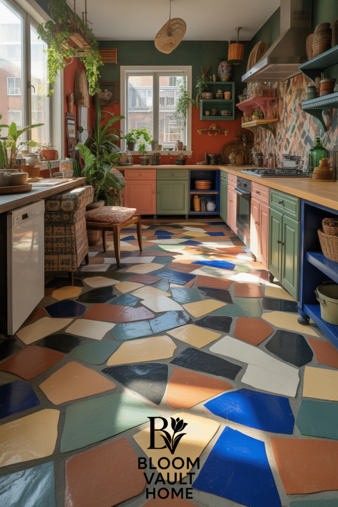 Eclectic Stone Mosaic Kitchen Floor