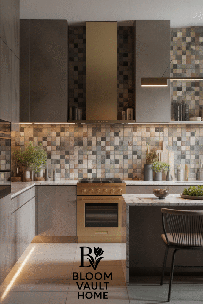 Eclectic Stone Mosaic Wall Kitchen