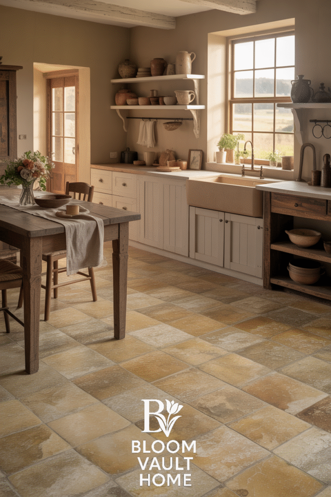 Farmhouse Limestone Stone Kitchen Floor