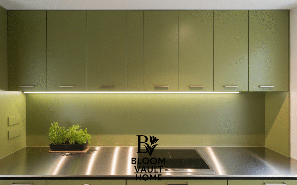 Floor to Ceiling Olive Green Cabinets