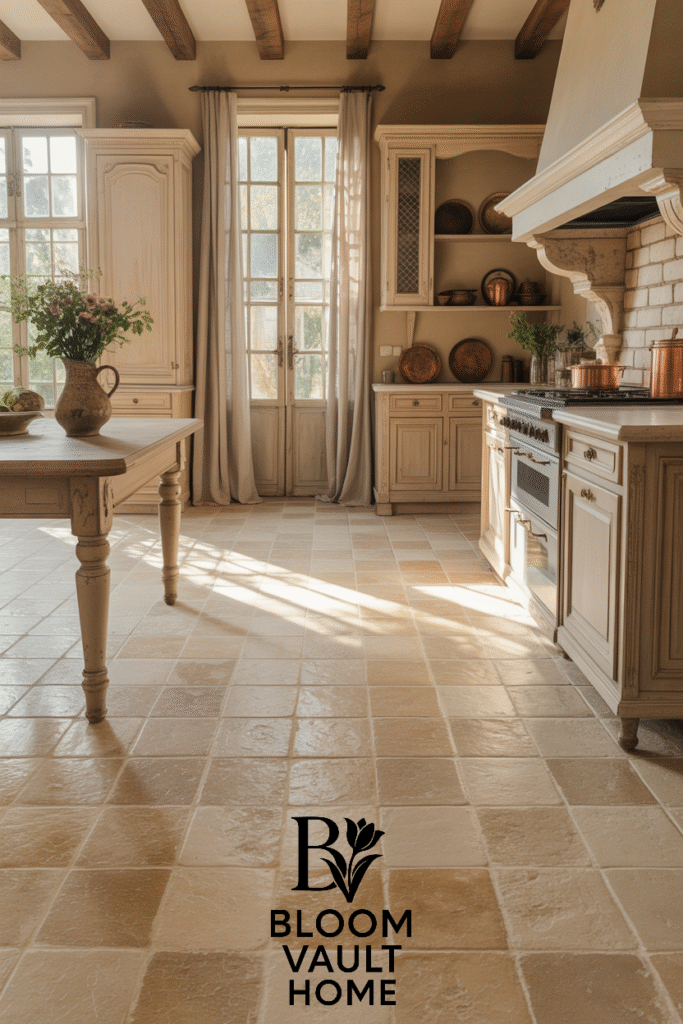 French Country Limestone Kitchen Floor
