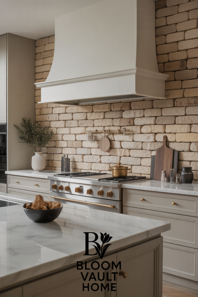 French Country Limestone Wall Kitchen