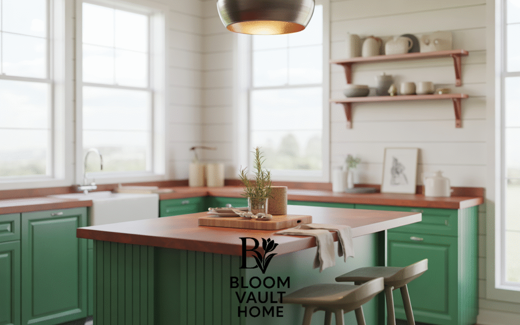 Green Cabinets + White Shiplap Walls