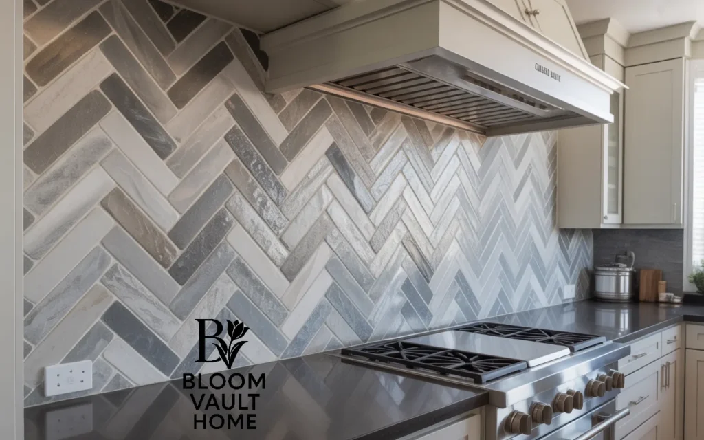Herringbone Stone Backsplash for Classic Elegance