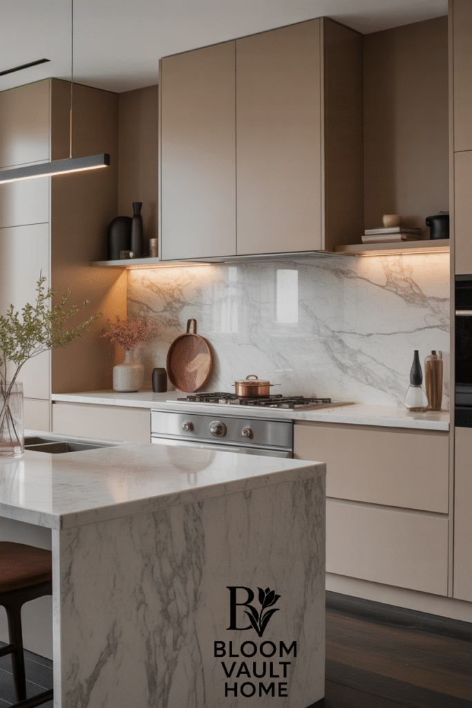 Japandi Quartzite Stone Wall Kitchen