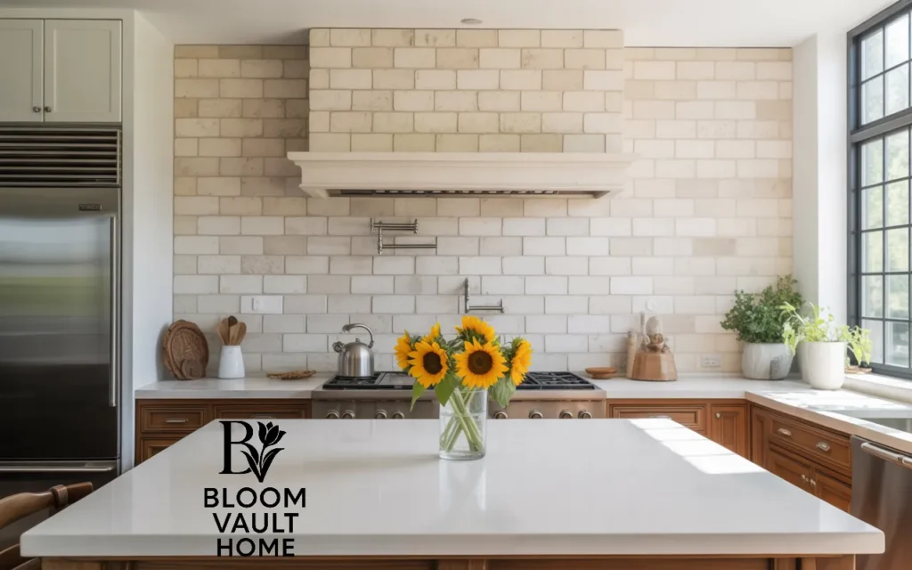Limestone Backsplash for Soft, Neutral Charm