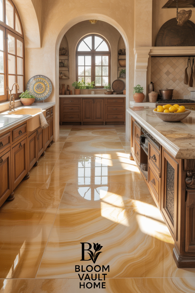 Mediterranean Sandstone Kitchen Floor