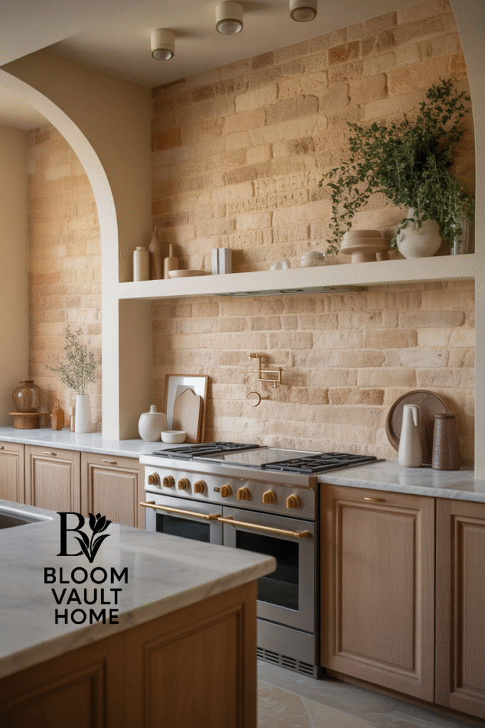 Mediterranean Sandstone Wall Kitchen