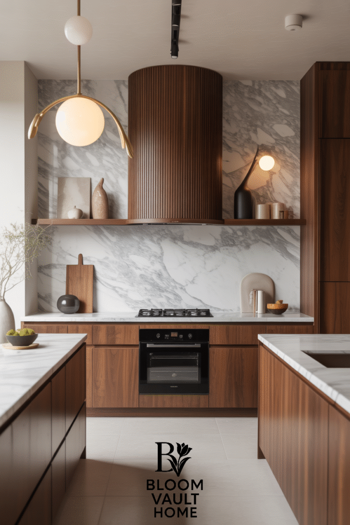 Midcentury Modern Marble Wall Kitchen