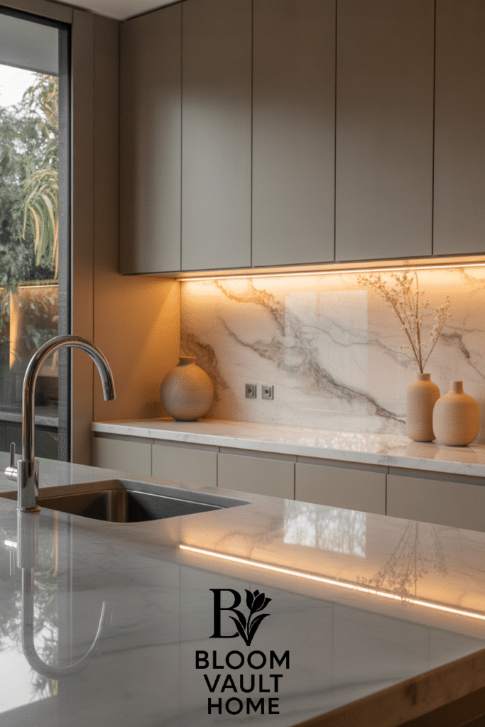 Minimalist Quartzite Stone Wall Kitchen