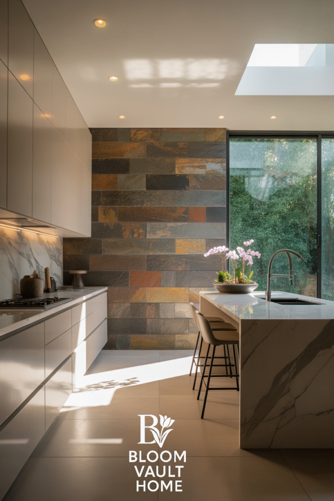 Modern Slate Stone Wall Kitchen