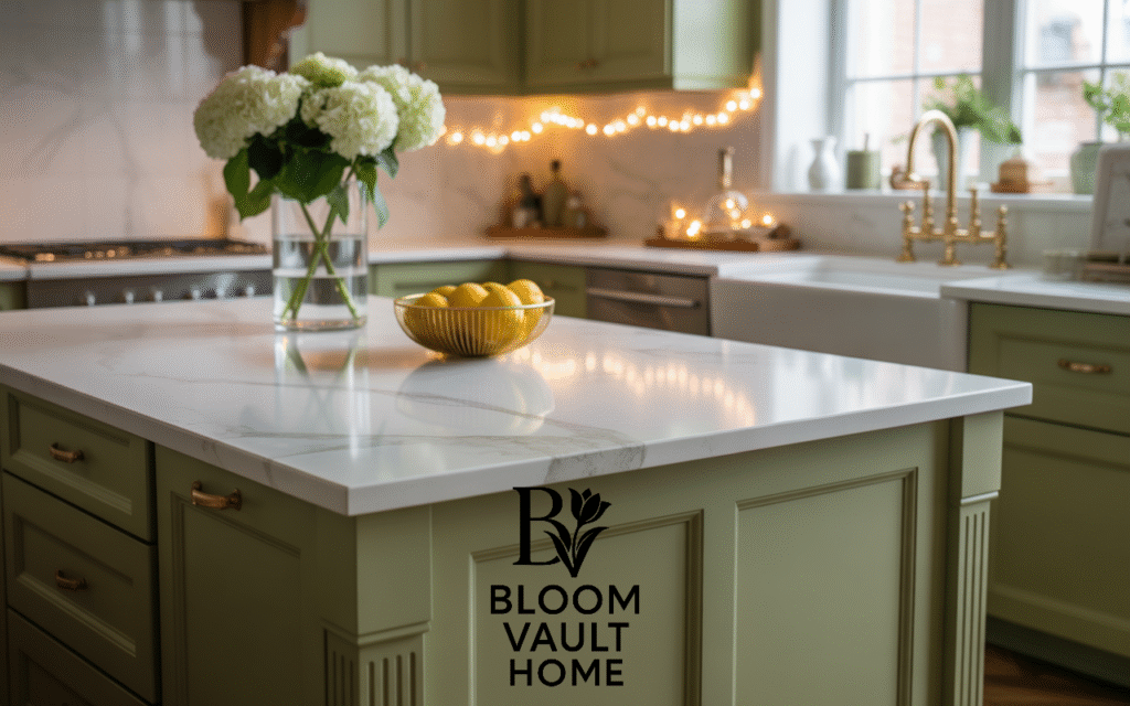 Olive Green Kitchen Island as a Focal Point