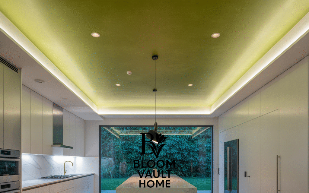 Olive Green Ceiling for a Dramatic Touch