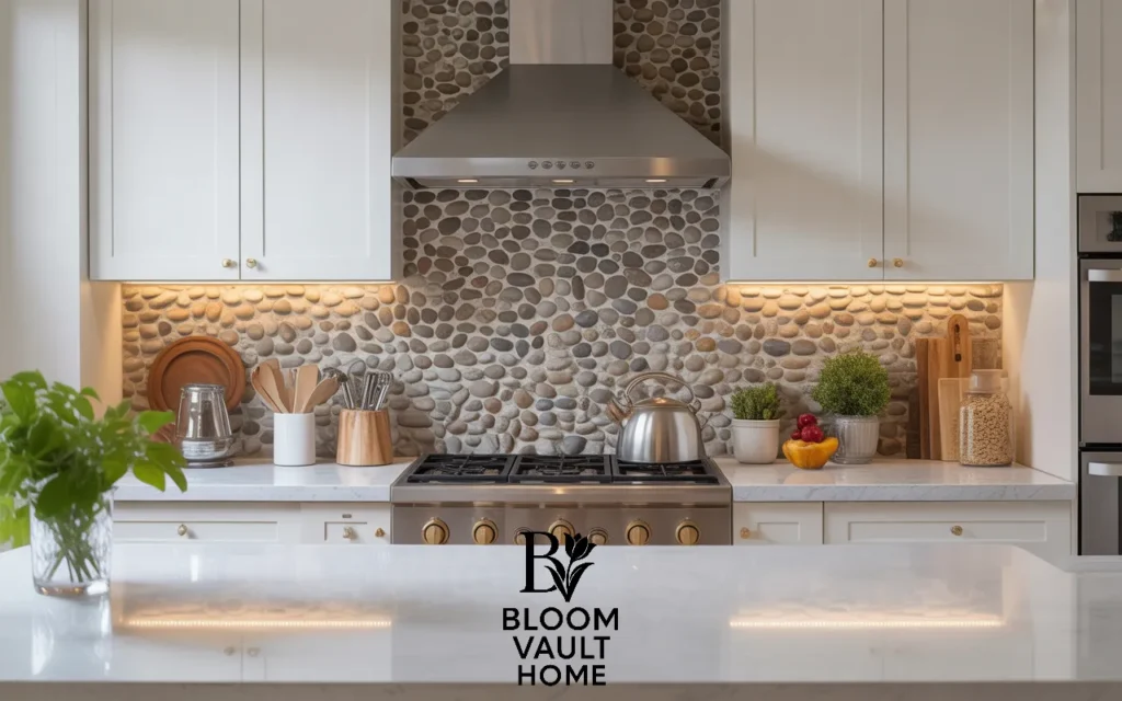 Pebble Stone Backsplash for Organic Texture
