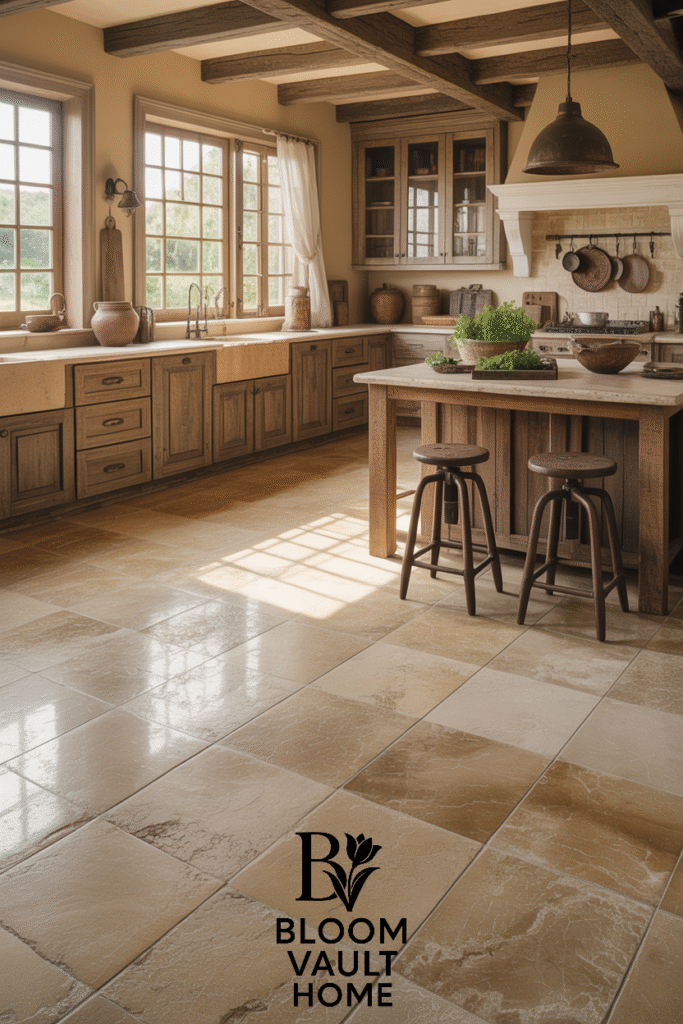 Rustic Travertine Stone Kitchen Floor