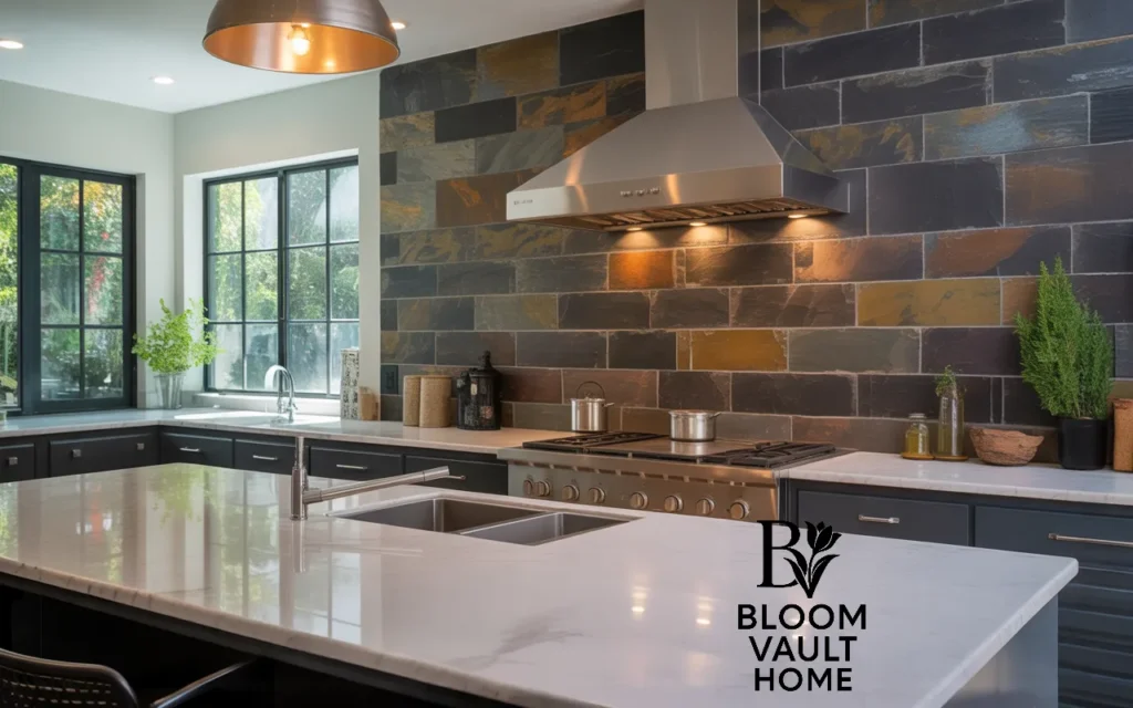 1. Slate Stone Backsplash for a Rustic Retreat