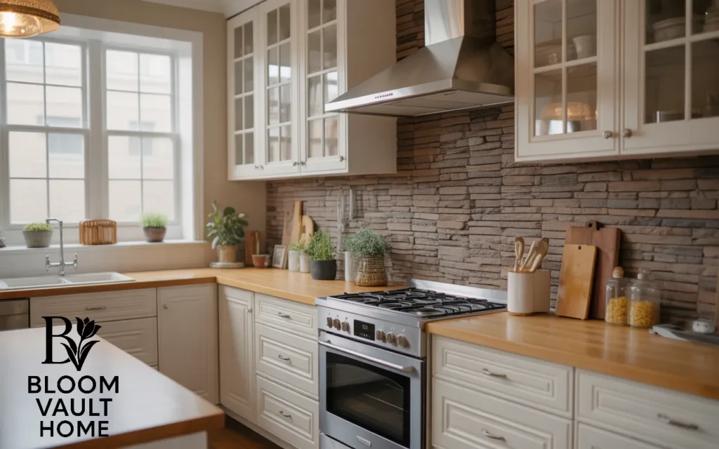 Stacked Stone Backsplash for a Modern Rustic Vibe