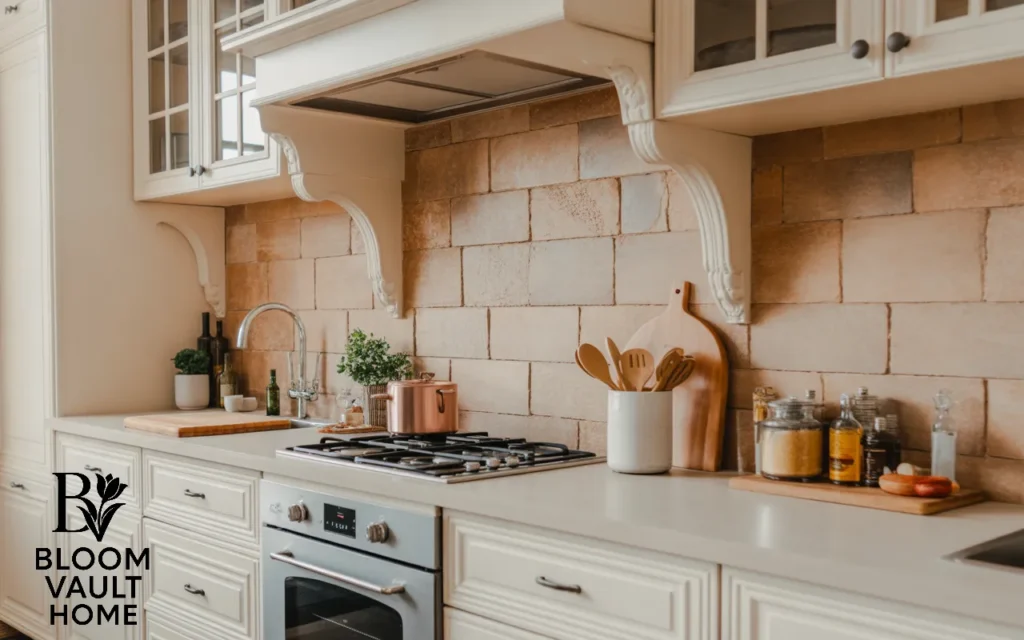 Travertine Stone Backsplash for Earthy Warmth
