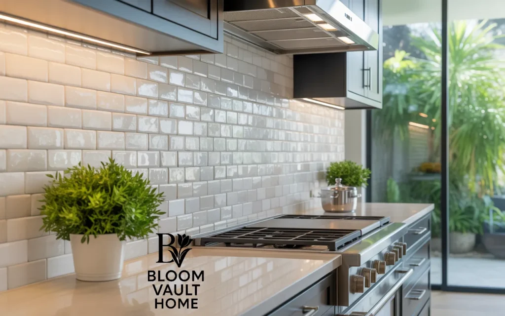 White Stone Backsplash for a Bright, Airy Kitchen