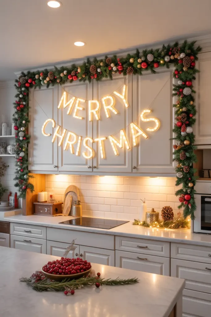 Garland Draped Over Cabinets